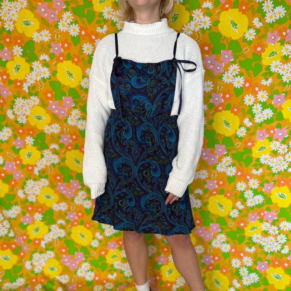 Upcycled apron overall size paisley blue size large